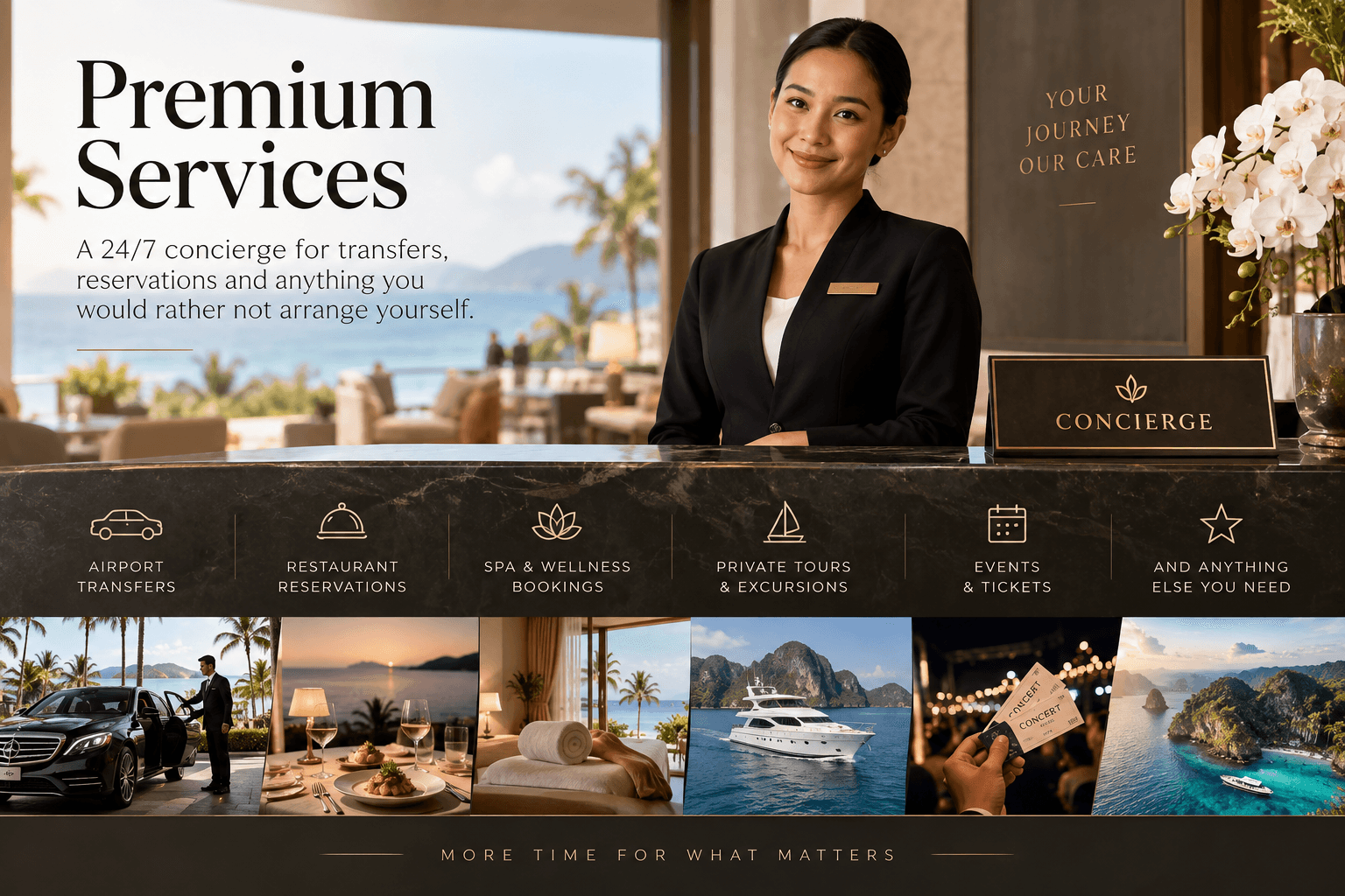 The hotel restaurant dining room with sea views